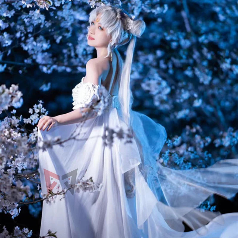 Princess Cosplay Costume White Silver Golden Moon Dress