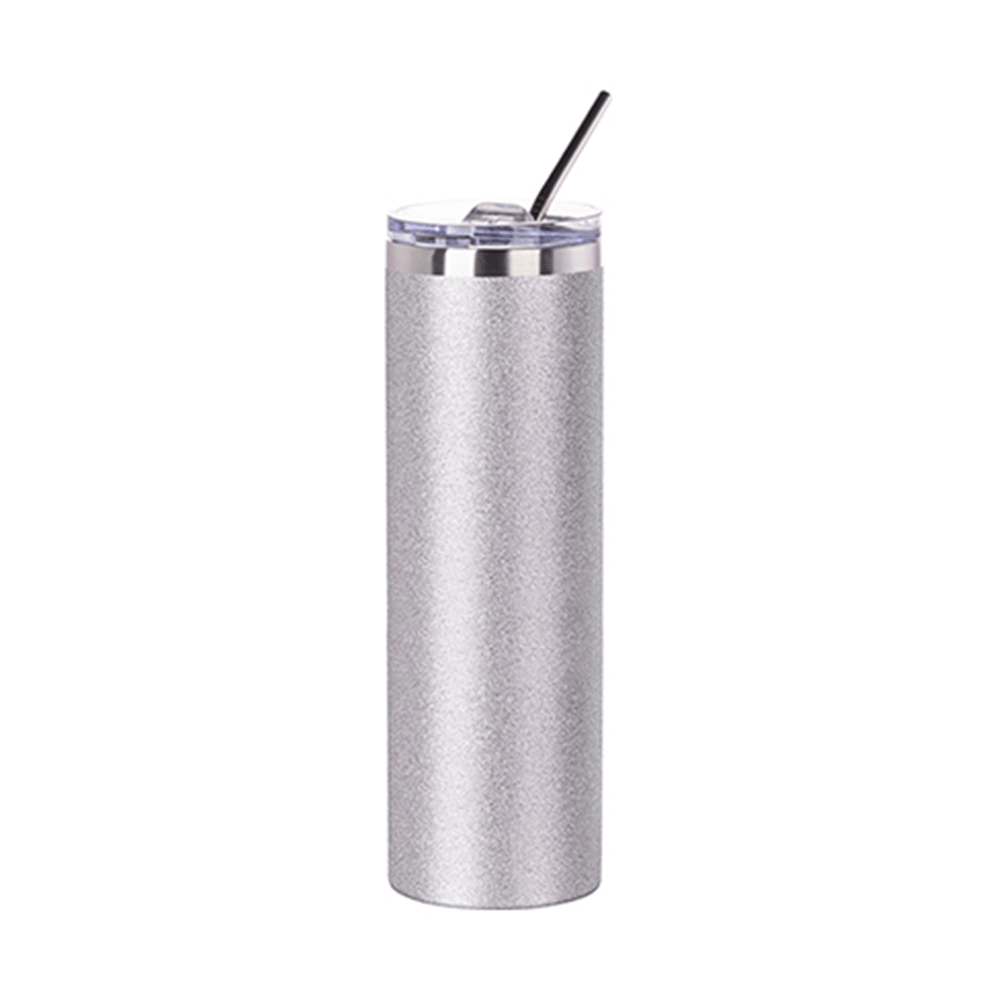 HPN SubliCraft 30 oz. Sublimation Stainless Steel Skinny Tumbler with Straw - Glitter Silver - HeatPressNation