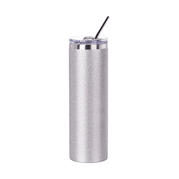 HPN SubliCraft 30 oz. Sublimation Stainless Steel Skinny Tumbler with Straw - Glitter Silver - HeatPressNation