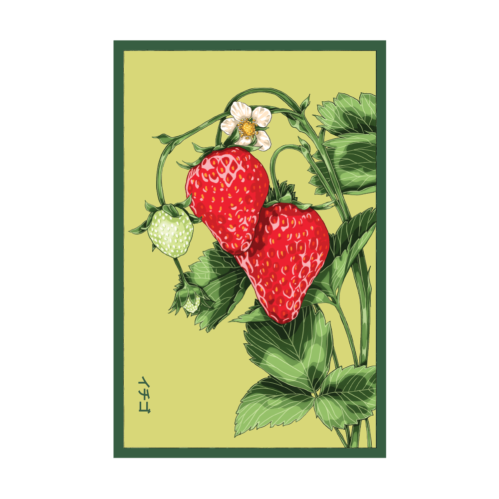Basket Kisses Strawberry seed packet - Shido Seeds non-GMO vacuum-sealed woodblock design