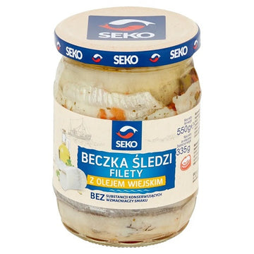 6x Seko Beczka Sledzi Filety Z Olejem Wiejskim 550g | London Grocery