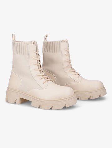 Bottines en simili à semelle crantée - Beige - 1