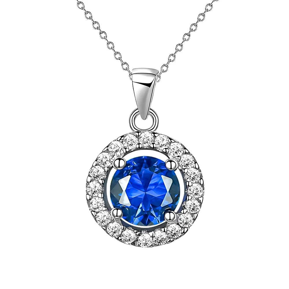 Sterling Silver Blue CZ Pendant, Trace Chain Included