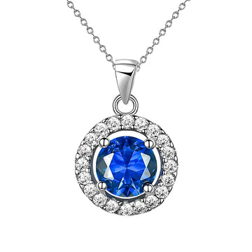Sterling Silver Blue CZ Pendant, Trace Chain Included