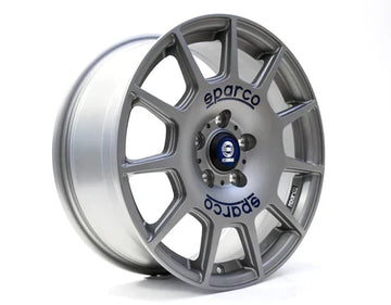 Sparco Terra 17x7.5 +45 5x112 73.1CB - Matte Silver Tech w/ Blue Lettering