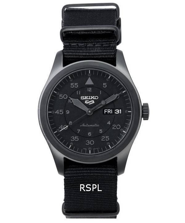 Seiko 5 Sports Bracelet en nylon furtif Cadran noir Automatique SRPJ11 SRPJ11K1 SRPJ11K 100M Montre Homme
