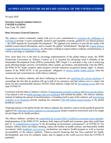 Sign on Letter: Tobacco Industry Pandemic Misinformation – ASH > Action on  Smoking & Health