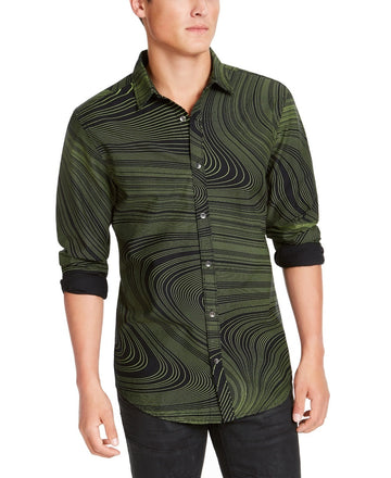 Camisa social masculina listrada com gola clássica e ajuste fino, tamanho médio, da INC International Concepts