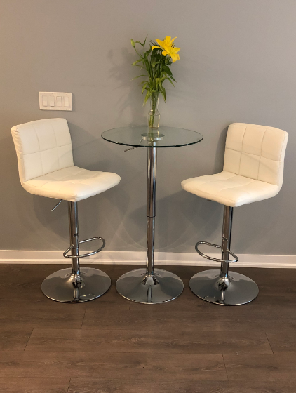 2 Set Bar Stools with Backs, Faux Leather, 360 Degree Swivel, Height Adjustable,  White