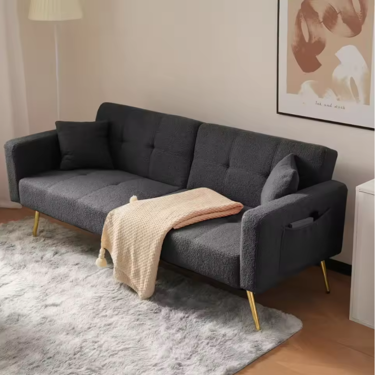 Verstelbare Multifunctionele Sofa Bed met Gouden Poten – Met Opbergvakken en Kussens