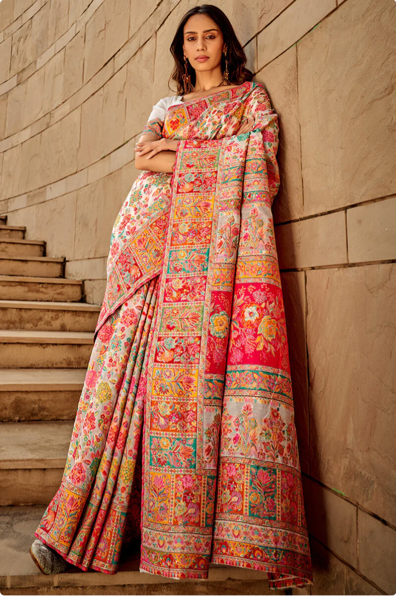 Gulkaar White Modal Silk Saree