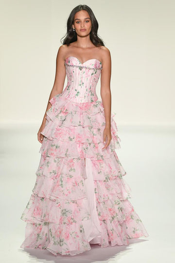 Sherri Hill Drop Waist Corset Floral Prom Dress 57996