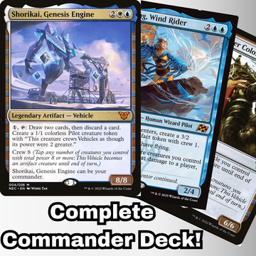 MTG Commander Deck featuring Shorikai, Genesis Engine and Vehicles, crafted by Moonveil Games for casual play, complete with 100 authentic Magic cards.