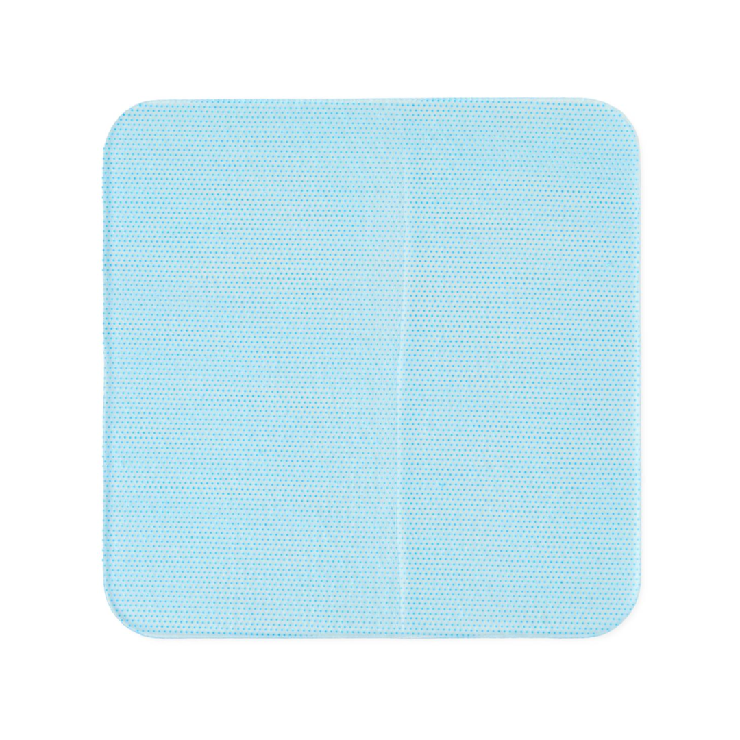 A Medline Skintegrity Hydrogel Wound Dressing (4" x 4") is displayed on a white background, featuring a light blue color, rounded corners, and a subtle textured pattern—ideal for wound care routines.