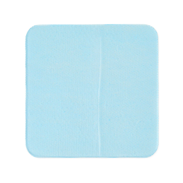 A Medline Skintegrity Hydrogel Wound Dressing (4" x 4") is displayed on a white background, featuring a light blue color, rounded corners, and a subtle textured pattern—ideal for wound care routines.