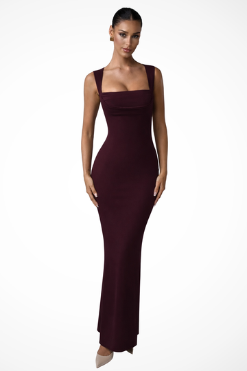 Square Neck Bodycon Maxi Dress for Women | Elegant Wedding Guest Attire