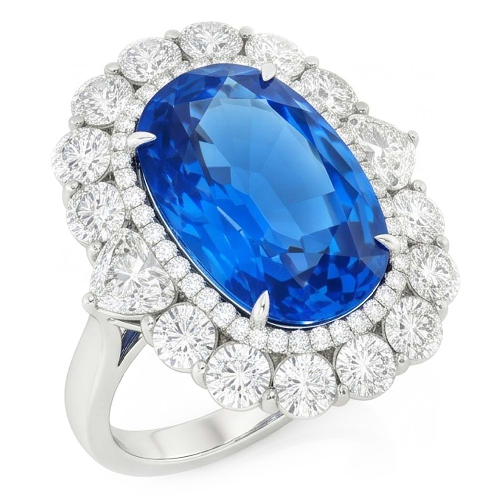 Sri Lanka Blauwe Saffier Natuurlijke uit de aarde gewonnen Diamant 8.25 Ct Ring Witgoud 14K