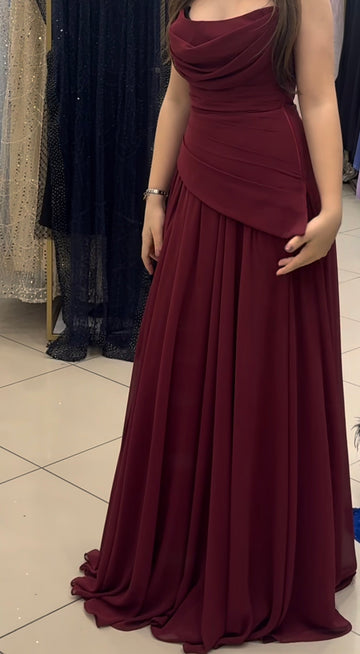Strapless Burgundy Chiffon Formal Prom Dress Wedding Guest Dress  J10086