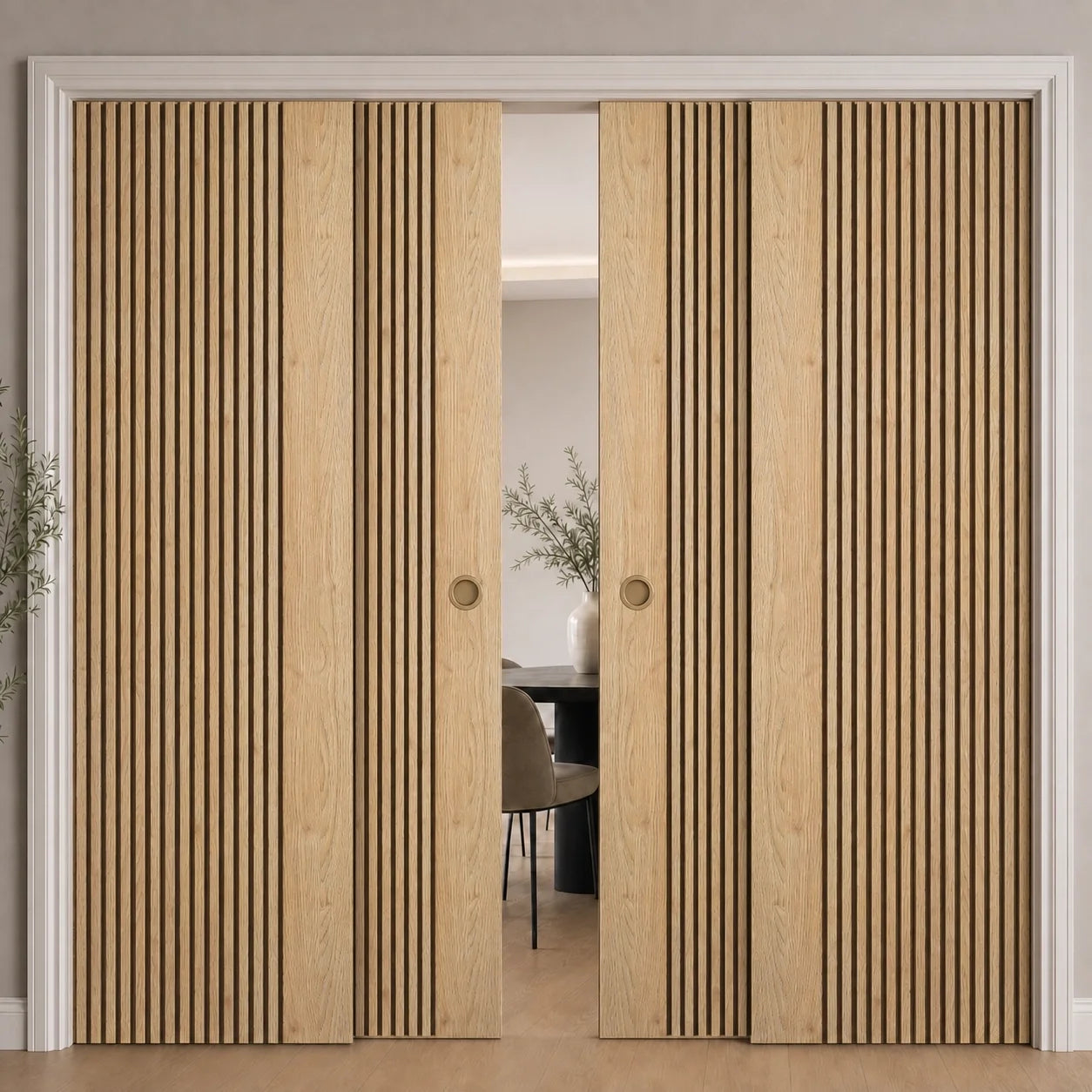 Oak Sydney Fully Finished 4 Door Telescopic Pocket Door System