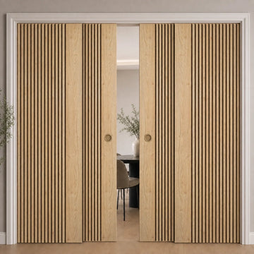 Oak Sydney Fully Finished 4 Door Telescopic Pocket Door System