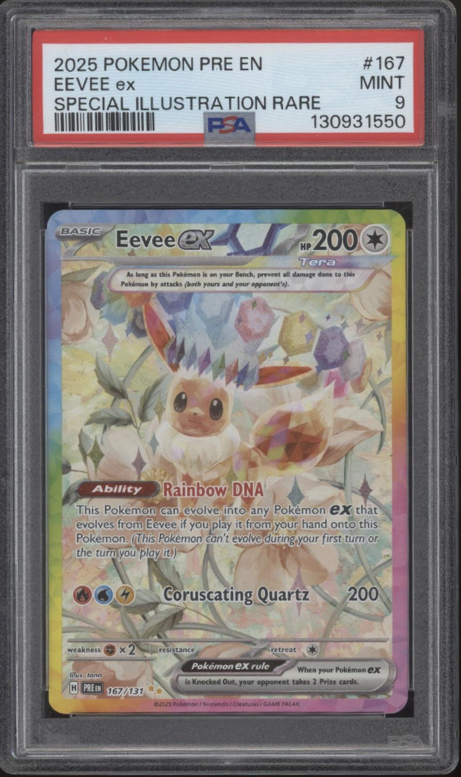 Eevee ex Pokemon Prismatic Evolutions Special Illustration Rare #167 PSA 9