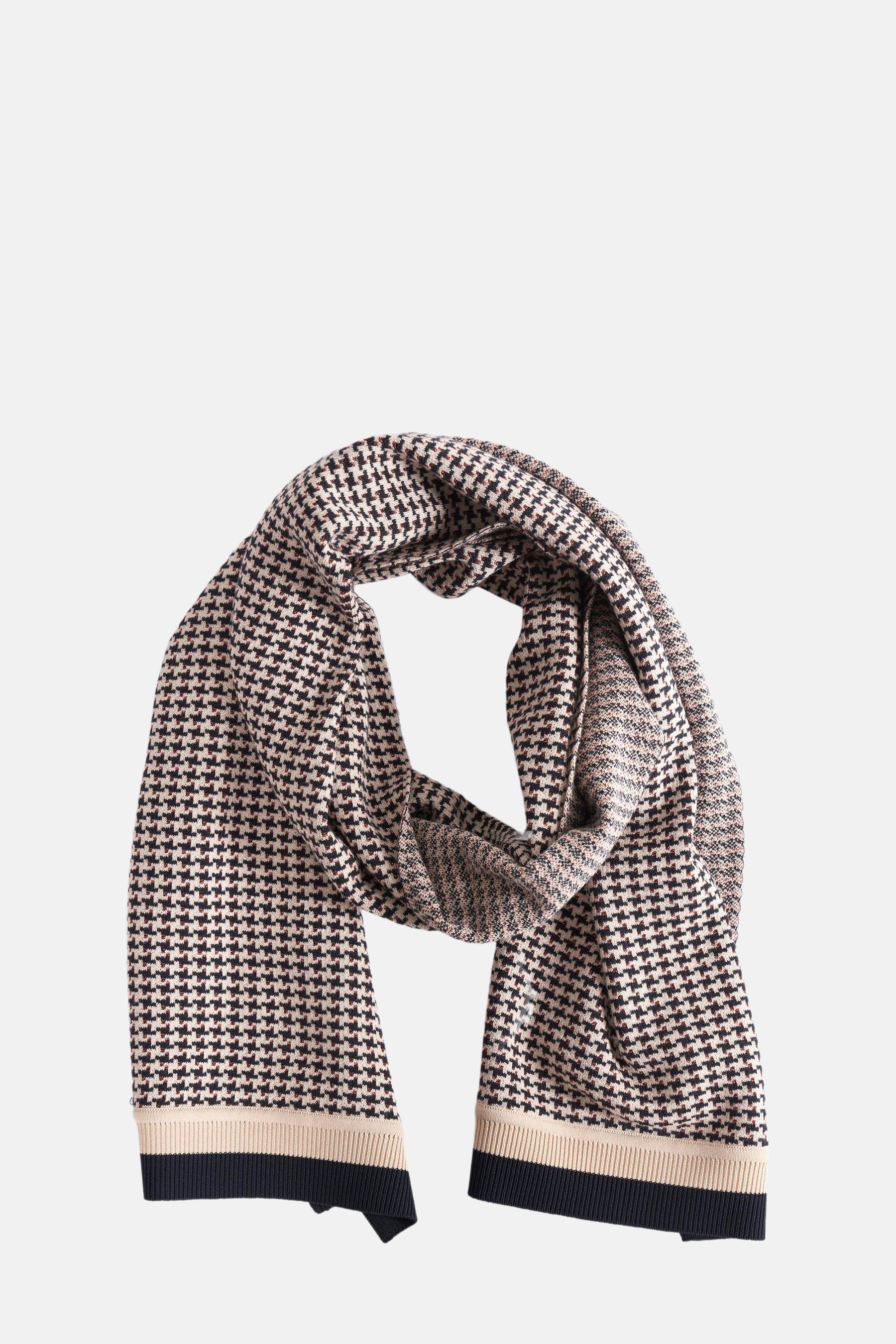 Foulard écru en motif pied-de-poule de Terre Bleue, avec des bords unis.