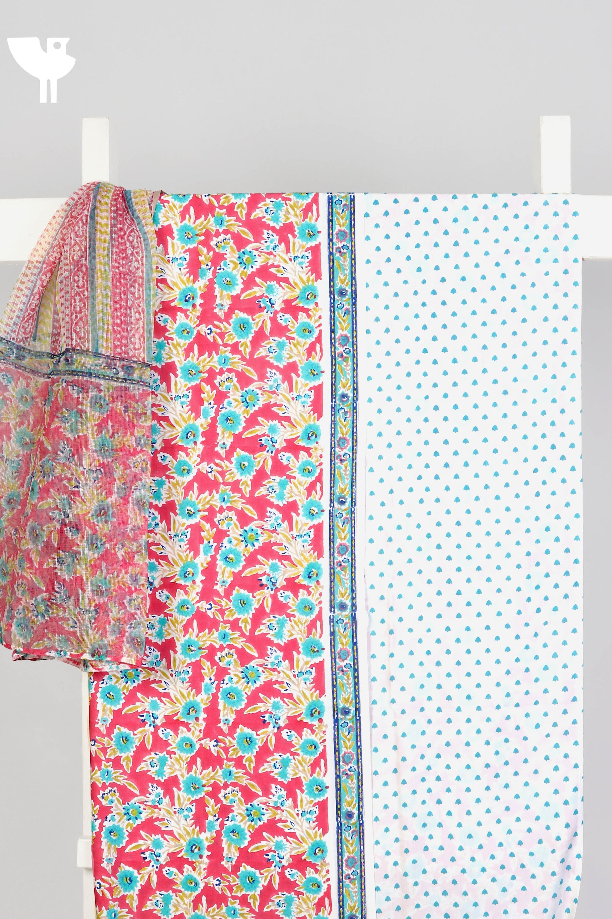Bizzy Lizzy Dress Material With Kota Doria Dupatta in Paisley Block Print