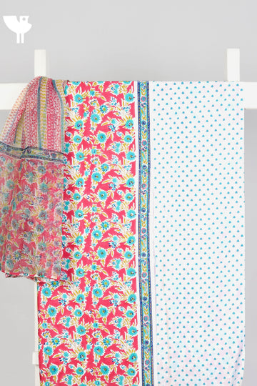 Bizzy Lizzy Dress Material With Kota Doria Dupatta in Paisley Block Print