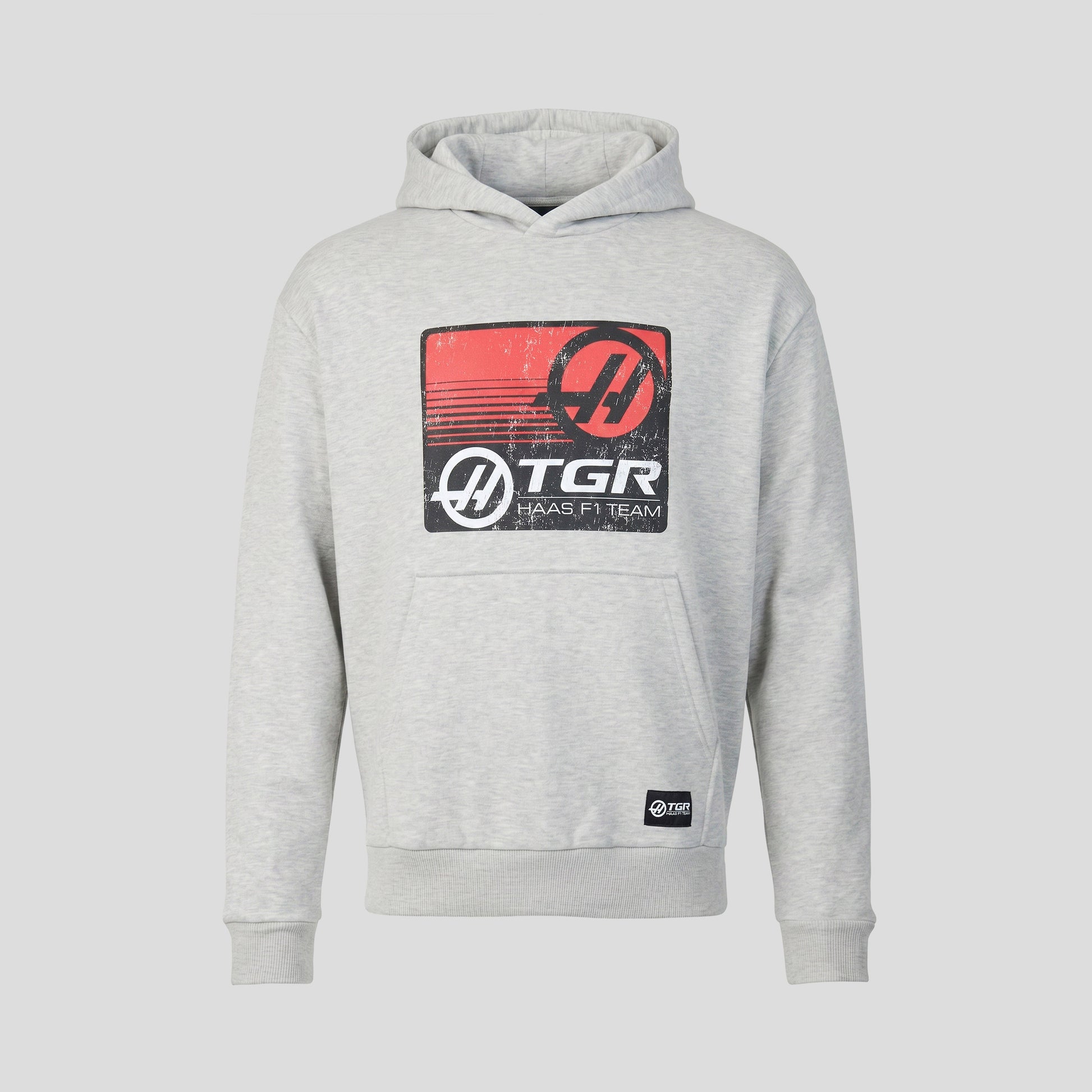 Haas F1 Full Logo Front Graphic Overhead Hoodie Unisex - Grey