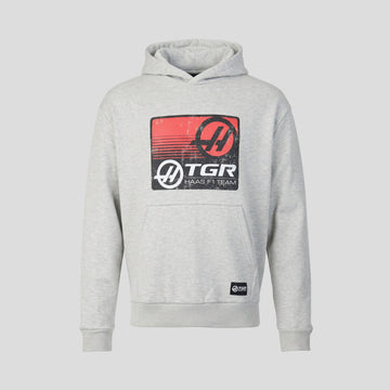 Haas F1 Full Logo Front Graphic Overhead Hoodie Unisex - Grey