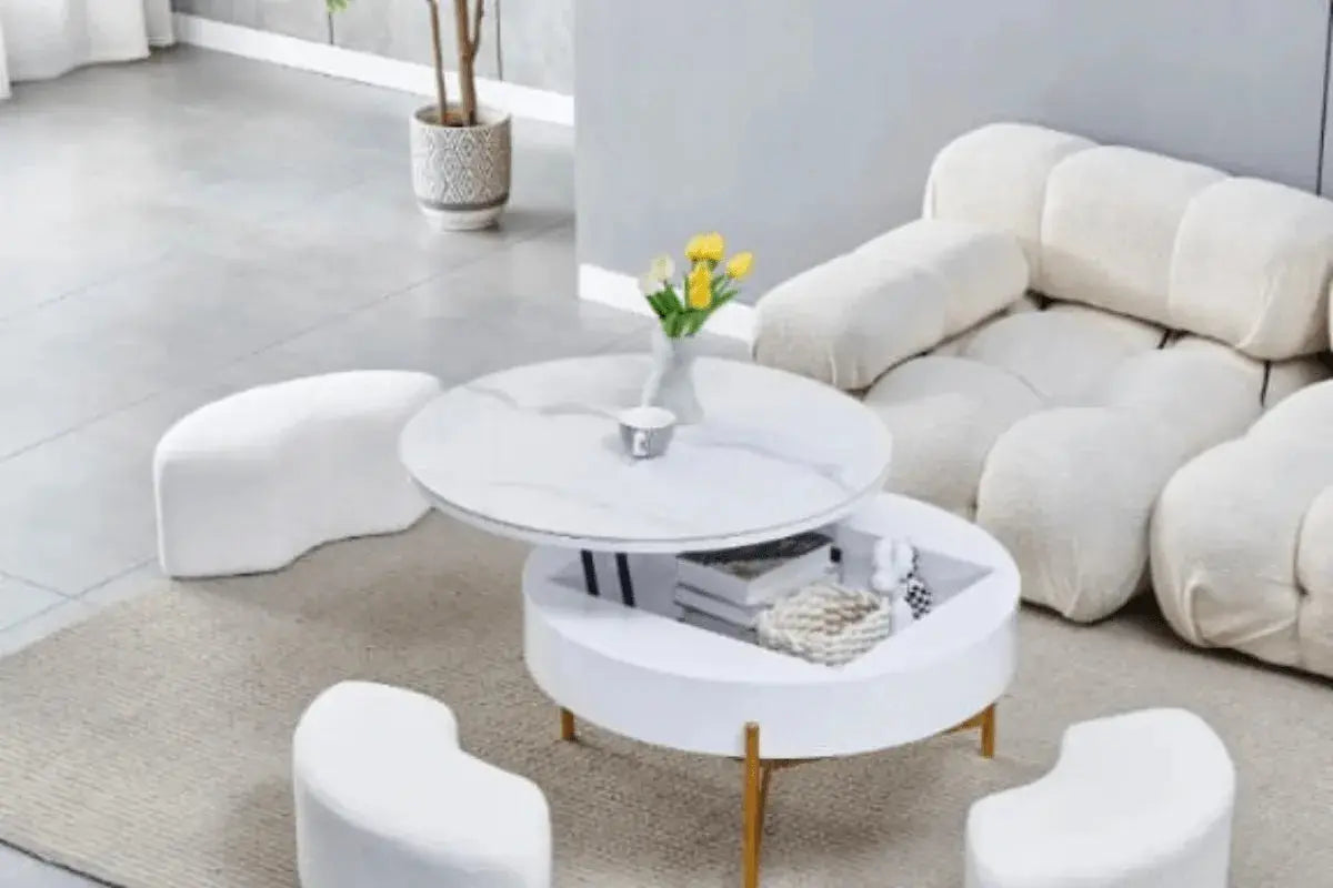 Table Basse Ceramique Luna Avec Coffre & Poufs Swedzo-Meuble