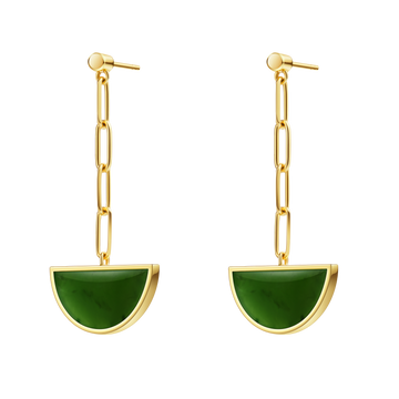 The Game of Weiqi Green Jade Drop Earrings - 18K Solid Gold - YIN Fine Jewelry - Chinese Modern Gold Jewelry