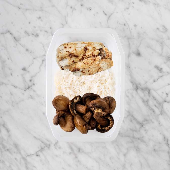 150g Honey Soy Barramundi 150g Basmati Rice 100g Mushrooms