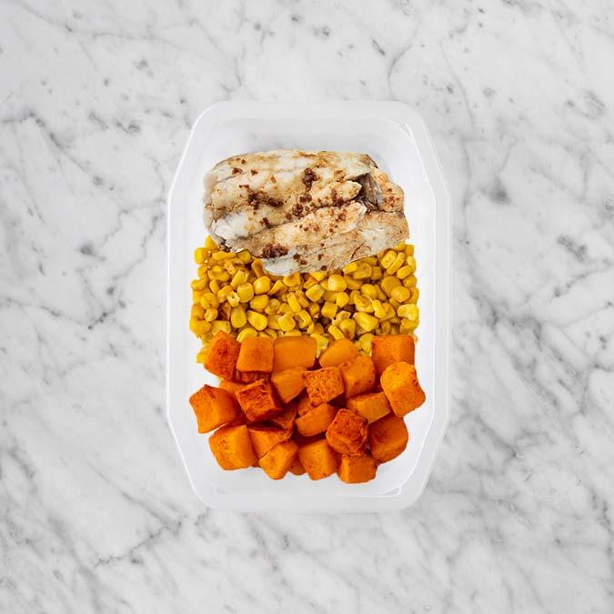 150g Honey Soy Barramundi 150g Corn 150g Rosemary Baked Sweet Potato