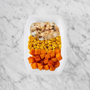150g Honey Soy Barramundi 150g Corn 150g Rosemary Baked Sweet Potato