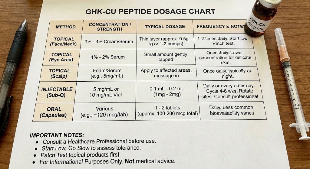 GHK-CU Peptide Dosage Chart: Complete Reference Tables for Every Protocol