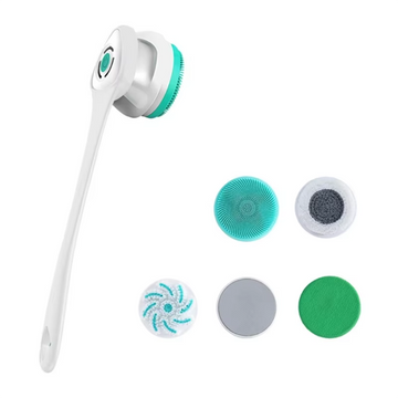 Elosung White Electric Bath Brush & Multi Functional Massager Long Handle Waterproof Body Cleansing Tool
