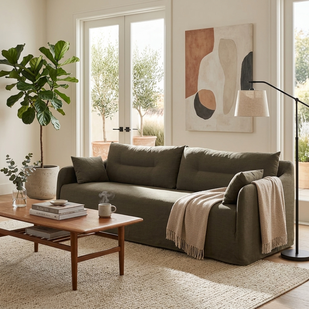 Weave sofa - Green fabric - 3 seater - removable cover - 244x95x75 - Ethnicraft - Design-Master