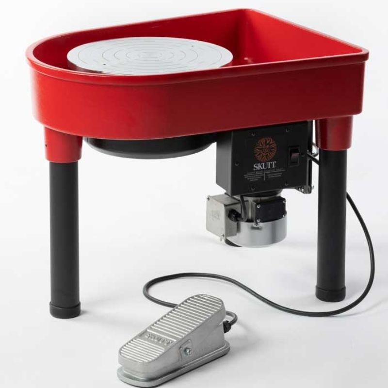 Skutt Potters Wheel Black and Red Classic with SSX, a professional pottery wheel with sturdy design and control features