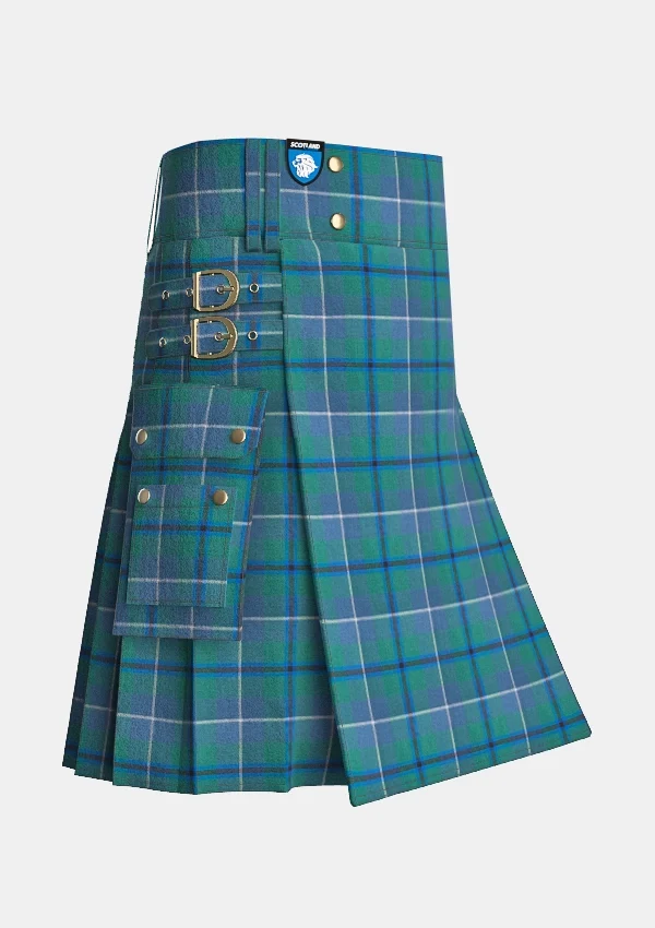 Utility_Douglas_Tartan_kilt_side_image_with_pleated_design_and_adjustable_buckles_for_men