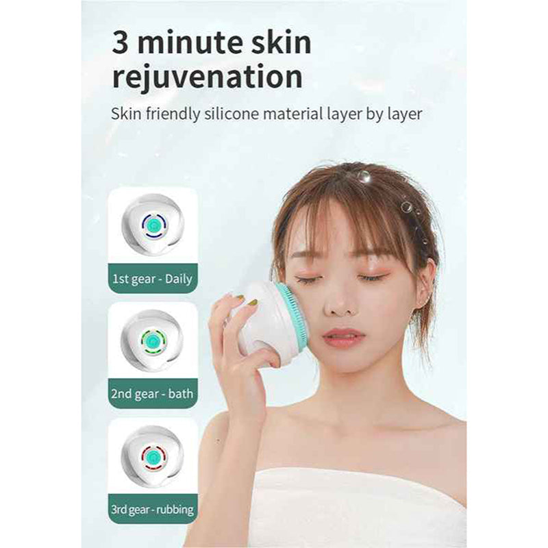 Elosung White Electric Bath Brush & Multi Functional Massager Long Handle Waterproof Body Cleansing Tool