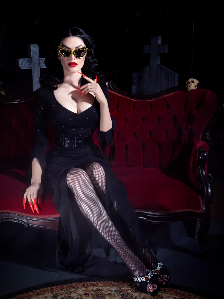 The Vampira® Show Gown modeled by Heather Clark.
