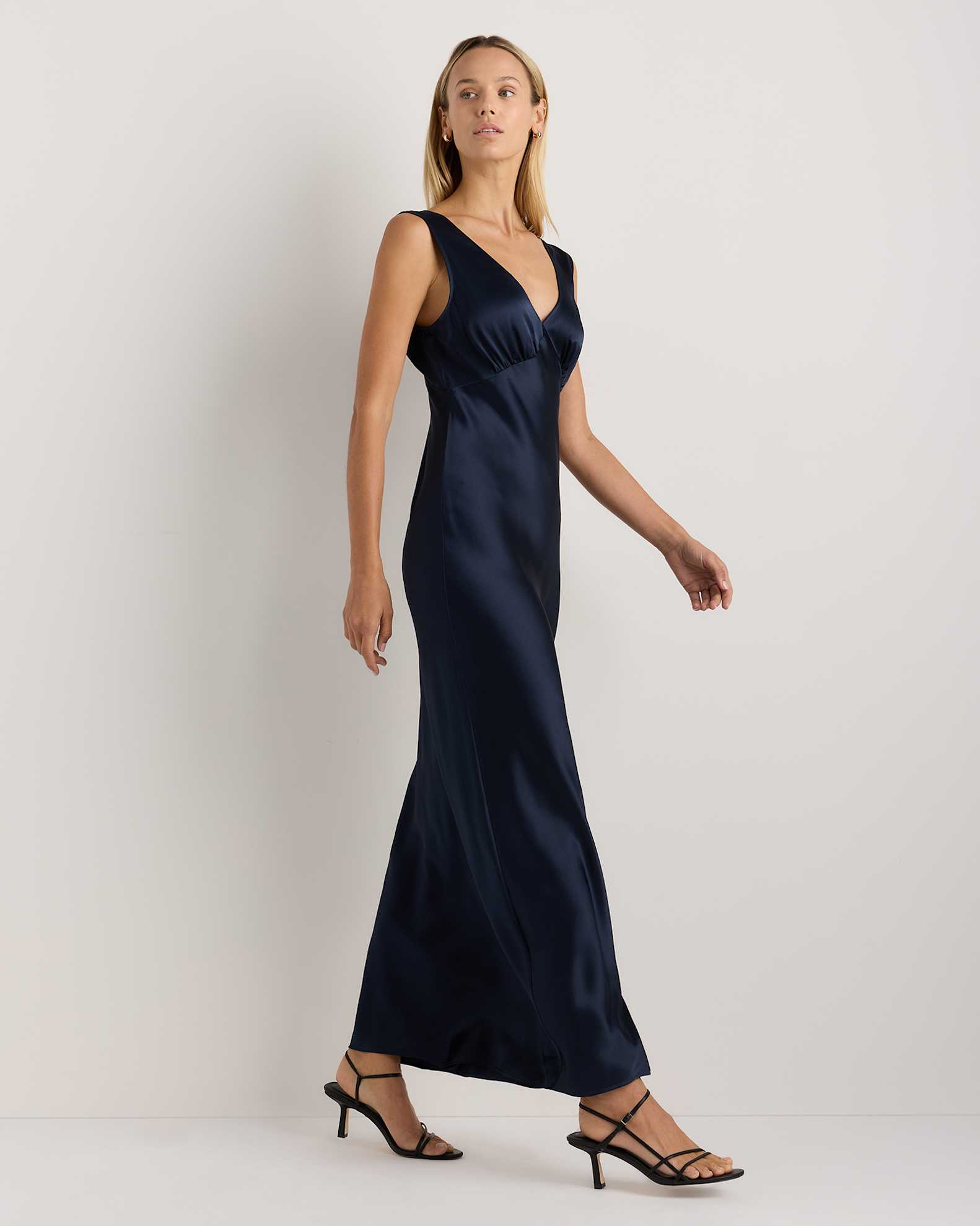 100% Washable Silk Deep V-Neck Maxi Dress