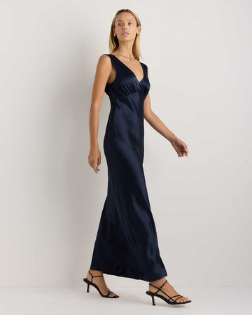 100% Washable Silk Deep V-Neck Maxi Dress