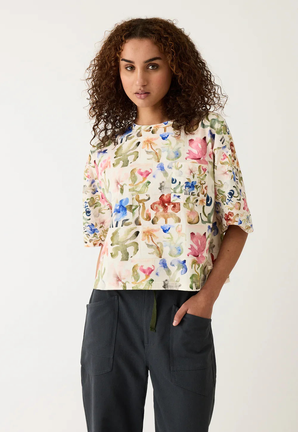 Nancybird Tasmin Boxy Tee - Watercolour Collage