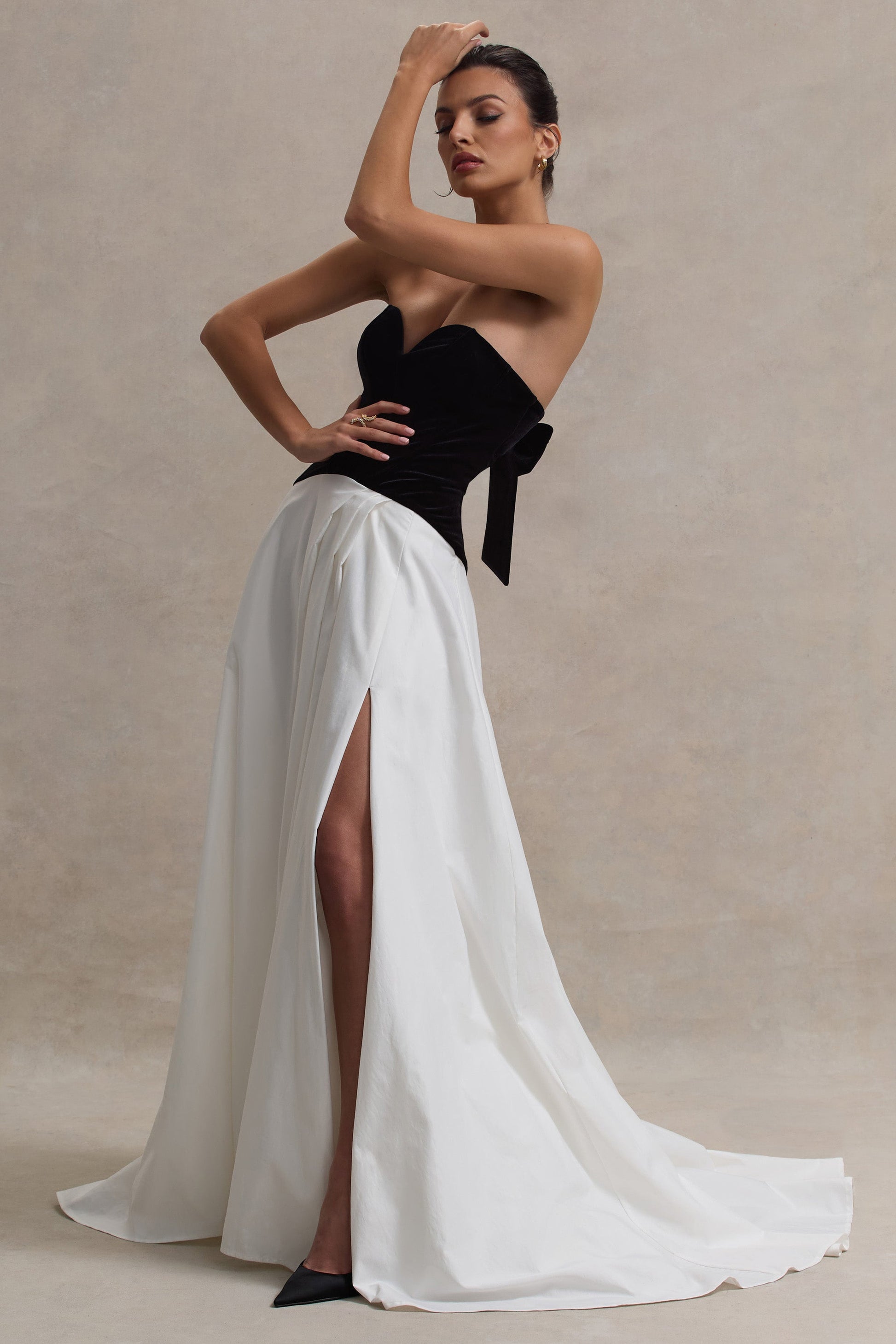 Lucienne | Black & Cream Sweetheart Corset Split Maxi Dress - Club L London - USA