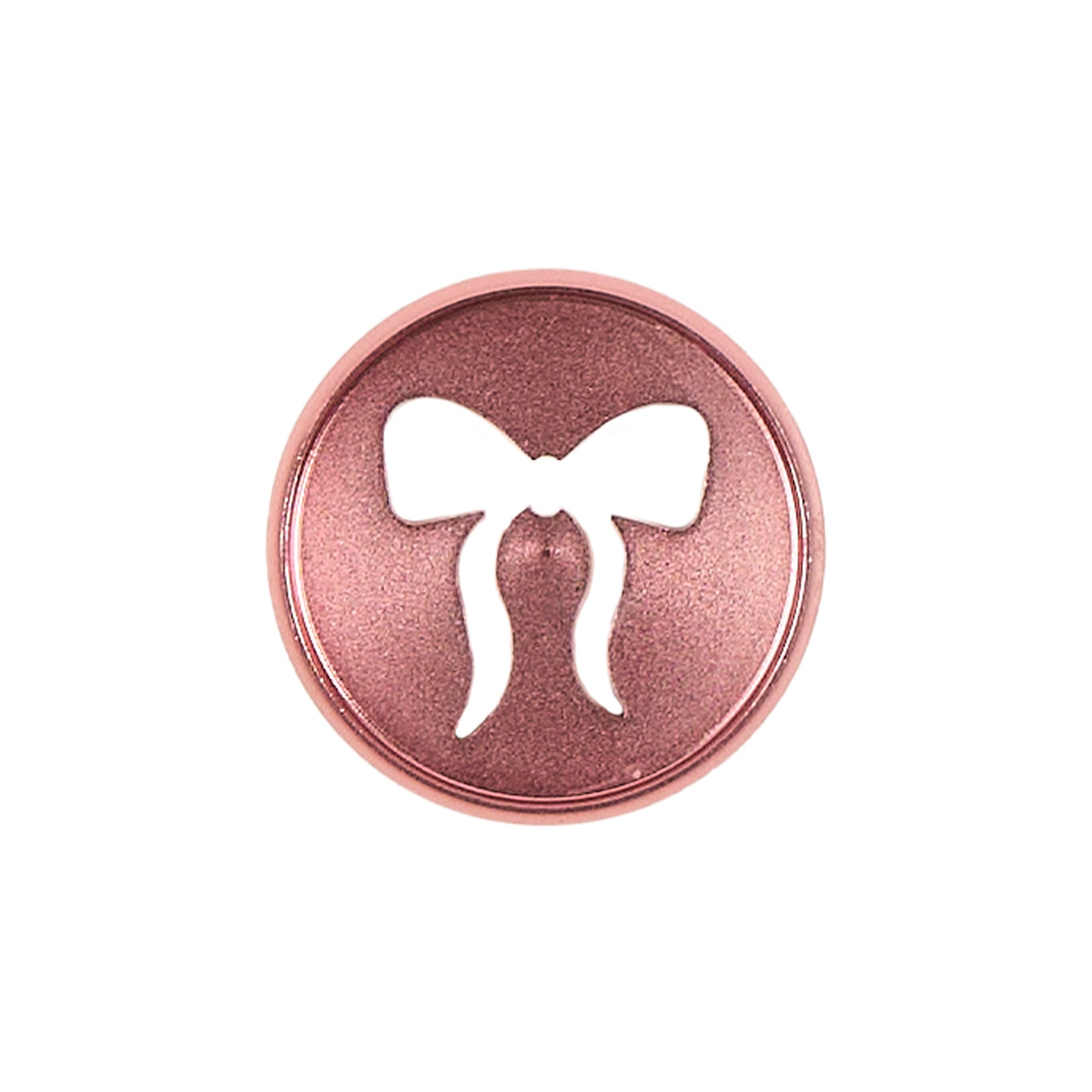 Pink Bow Cutout - Medium Metal Disc Set featuring a shiny rose pink metal disc with a bow-shaped cutout, designed for use with disc bound planners and journals.
