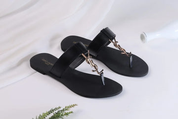SAINT LAURENT CASSANDRA SLIPPER - BLACK