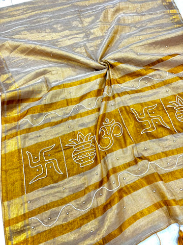 Tussar Tissue Silk Saree with Bead & Pearl Work – 115 AED