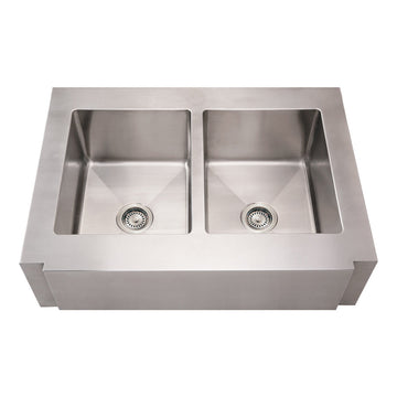 Whitehaus WHNCMAP3621EQ Noah'S Collection Brushed Stainless Steel Commercial Double Bowl Sink